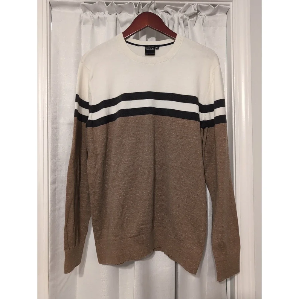 Jake‎ Austin Men's Brown & Ivory Striped Cotton Crewneck Sweater Size XL